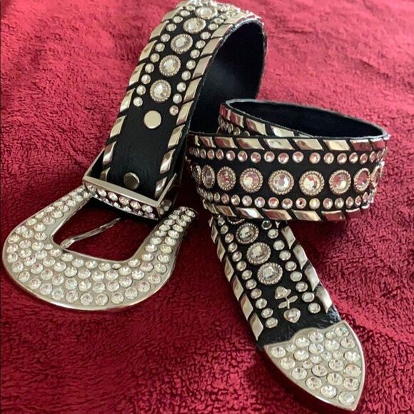 Kippys Black Leather Swarovski Crystal Rhinestone Studded Western Cowgirl Belt S